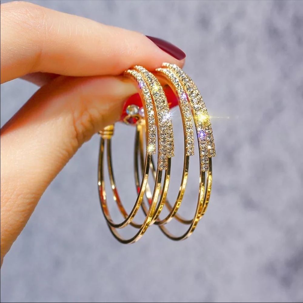 TRIPLE SPARKLE Hoop Earrings - Picture 9 of 9